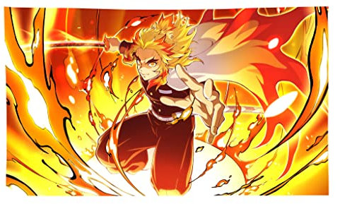 KARMA-X Großer 110x200CM Dämonen Slayer Anime XXL Wandteppich Wandbehang | Anime Manga Wandtuch Tuch Tapestry | Wanddeko für Wohnzimmer Geschenk ästhetisch | Rengoku