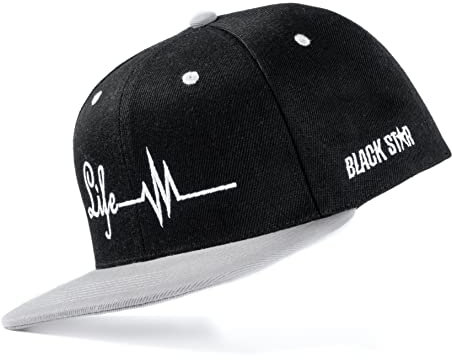 Snapback Cap schwarz, Kappe Herren und Damen, Base Cap, Kappe in Schwarz, Snapback Cap Männer oder Frauen , Unisex Baseball Cap mit gestickten Logo, Herren Cap größenverstellbar (Schwarz-Life)