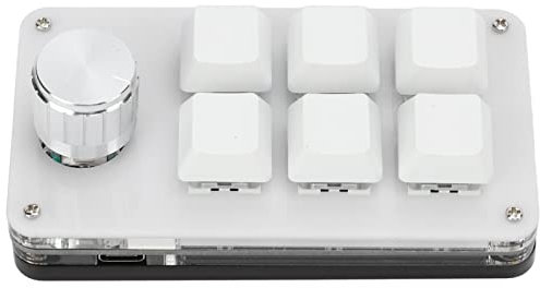 Mini,Macropad,Mini,One Handed Mechanical Keyboard Multifunction 6 Key Mini Gaming Keypad Shortcut Programmable Keyboard with Knob (Black White)