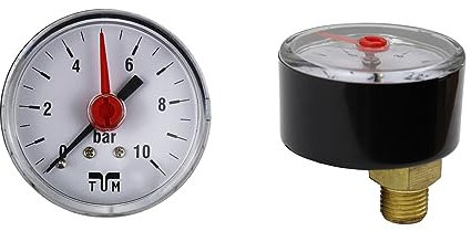 ENVIRON- Manometer 1/4 ØDN50 Anschluss Waagrecht | 0-10 bar | Druckluft und Wasser Vakuum | 1/4 zoll Druckmanometer Wasserdruck Heizung Pool Unterdruck Heizungsmanometer
