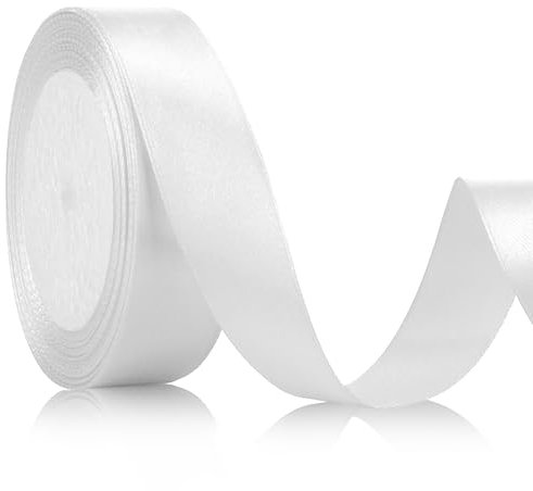 Satinband Weiss 25mm, 23 Meter Schleifenband für Hochzeitsdekoration, Weihnachten und Brautstrauß - Breit Geschenkband