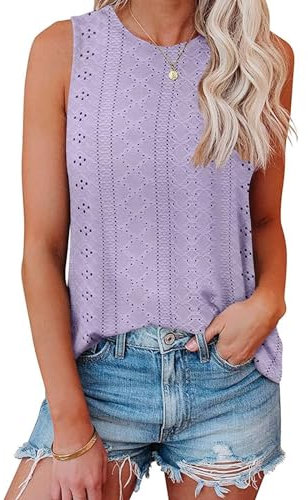Tank Top Damen Ist Bügelfrei Ärmellose Blusen Sommer Lässiges Basic Oberteile Hellviolett XXL