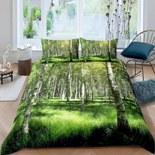 Pechiwuo Bettwäsche 135x200 cm Weiße Birke Bettwäsche-Set Winter Bettbezug Weiche Mikrofaser Bettzeug Set 3D Anlage Kinderbettbezug 135x200 cm + 2 Kissenbezug 80x80 cm H52