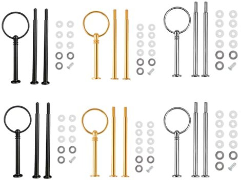 Koomiao Etageren Stangen Set,6 Set Etagere Bausatz,2 bis 3 Etage Metallstangen,Etagerenhalter mit Schrauben und Unterlegscheiben für Geburtstag Hochzeitstorte Tortenständer (Gemischte)