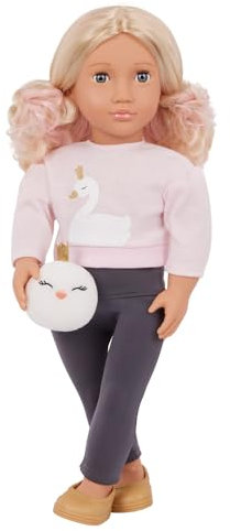 Our Generation – 46 cm Puppe – Graue Augen & gewelltes Blondes Haar – Plüsch-Schwan – Rollenspiel – Spielzeug für Kinder ab 3 Jahren – Eliana
