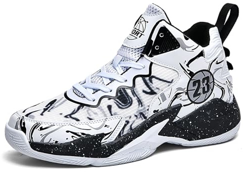 CHRRUXIN Herren Basketballschuhe No-Rutsch Atmungsaktive Outdoor Schuhe für Männer Mode Graffiti Training Schuhe in Schwarz, Größe 36 EU (US 8.5, UK 7.5)