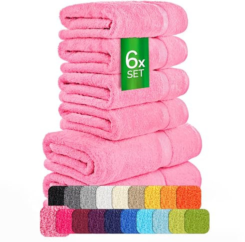 ETÉREA Handtücher 6er Set [100% Baumwolle] - Carli Rosa - 2X Duschtücher 2X Handtuch 2X Gästehandtücher - Kleine Handtücher - Handtuch Set Badetuch - Towel - Gesichtshandtücher - Frottee 500 g/m²