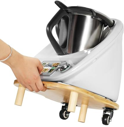 Silencomfort Tavola Scorrevole per Bimby TM6 TM5, Vassoio Scorrevole per Thermomix, Legno di bambù, Con ruote Facile da Spostare
