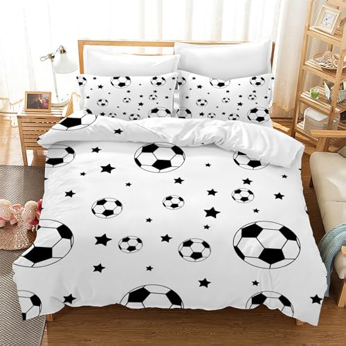 Gegeryozer Housse de Couette Football 135×200 cm pour Enfants Parure de Lit Football 1 Personne Housse de Couette pour Enfants en Microfibre avec Deux Taies d'oreiller de 50 x 75 cm (F04)