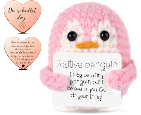 GROVBLE Positive Penguin Geschenk,7.5CM Mini Geschenke Pinguine mit Karte,Geduldsfaden Geschenk,Aufmunterung Geschenke für Freundin,Pocket Hug Kleine Doll Süßes Gestricktes Pinguin Spielzeug