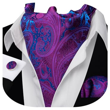 Barry.Wang Herren-Krawatte aus Seide, Paisleymuster, gewebt, modisches Ascot und Einstecktuch, Manschettenknöpfe, Set für Hochzeit, formelle Anlässe, Dunkelviolettes Paisleymuster