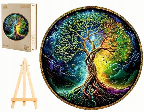PASJO - Puzzle in legno per adulti con motivo albero della vita, 280 pezzi, 34 x 34 cm, idea regalo per bambini, albero della vita, pezzi puzzle in legno a forma di animale