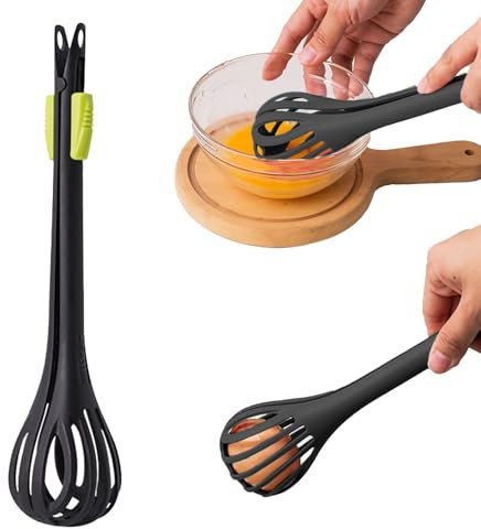 XQMMGO Multifunctional Egg Beater, mit Stabilem und Bequemem Griff, Küchen Schneebesen für Mischen, Eiernudel-Küchenbackwerkzeuge, Clips für Esszimmer (Schwarz)