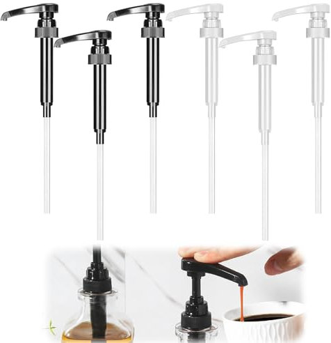 JAONLD 6 Pièces Pompe Sirop Distributeur avec 6 Tuyaux Longs,Plastique Pompe Sirop Pompe de Rechaange Réutilisables Doseuse Convient aux Bouteilles de 500 ml/1000 ML(Noir et Blanc)