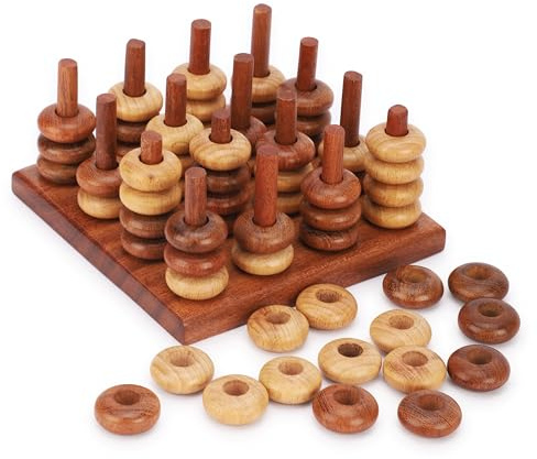 Ajuny 3D Vier Gewinnt Holzspiel Strategiespiel für 2 Spieler Familie Kinder | Handgefertigtes Logik Brettspiel für Erwachsene Denksport Herausforderung Spielabend Geburtstag Geschenk Freizeitspaß Zuhause