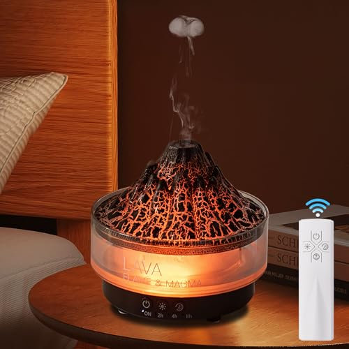 hzuisst Aromatherapy Volcano Electric Diffuser with Remote Control, Auto-Off Cool Mist Aroma Diffuser with 7 Colour Lights, Super Quiet for Home Office