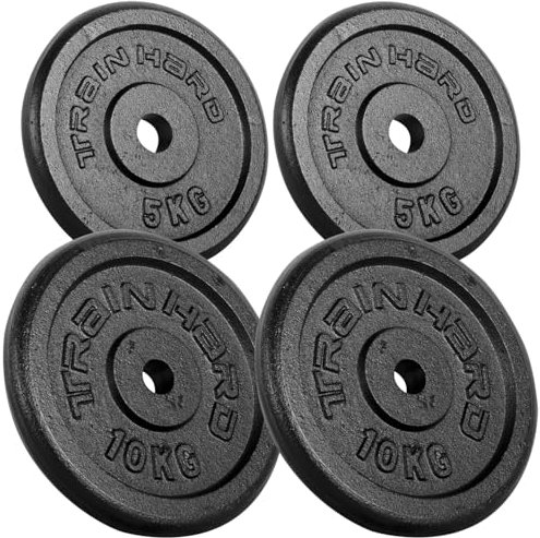 Train Hard® Hantelscheiben Set, 5/10/15/20/30/40/50/60kg,30/31mm Bohrung, Gusseisen, Gewichtsscheiben, Hantelgewichte, Fitness Scheiben (30kg, A:5x2+10x2)