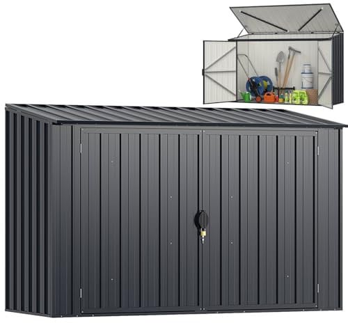 COSTWAY 6 x 3ft Garden Storage Shed, Galvanized Metal Garden Shed with Lockable Door, Openable Roof & PHydraulic Gas Rod, Snap-on Structures for Easy Assembly, Weatherproof Tool Storage Shed House