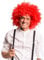 KarneLux Afro Perücke - Lockenperücke Accessoire Karnevalskostüm für Damen und Herren - Ideal für Fasching, Karneval oder Motto Partys (Rot)