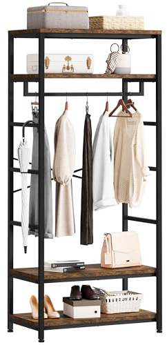 YITAHOME Garderobenständer, Hoher Garderobe, Industrieller Garderobenständer mit 4 Ablagen, Bodenstehende Kleiderstange mit Schuhablage, Kleiderständer für Flur, Wohnzimmer, Vintagebraun