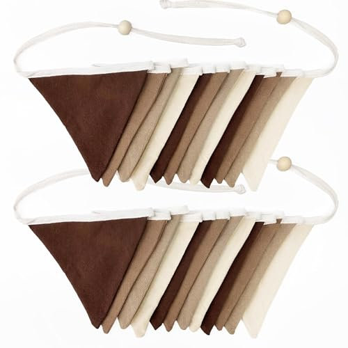 2 Stück Braune Farbverlaufs-Girlande für Kinderzimmer Braune Wimpel Banner Boho-Stoff Dreieckige Luftschlangen für Kinder Dschungel Safari Sommer Wald Geburtstag Baby Teddybär Party Babyzimmer-Deko