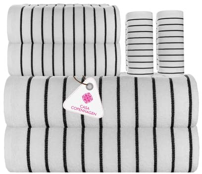 Casa Copenhagen Ecstatic 6-teiliges Handtuch-Set – Weiß, 600 g/m², 2 Badetücher, 2 Handtücher, 2 Waschlappen aus weicher ägyptischer Baumwolle für Badezimmer, Küche und Dusche