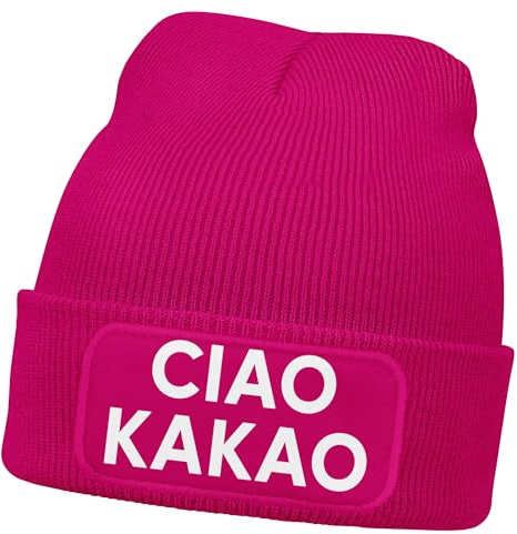 MoonWorks® Damen Beanie mit Patch Strickmütze mit Spruch Wortspiel Moin Giorno Lustig Damenmütze