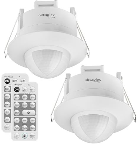 Oktaplex 2er Set Sam Einbau Bewegungsmelder 360° inkl. Fernbedienung Infrarot Bewegungssensor 230V Anwesenheitssensor Unterputz Innen weiß