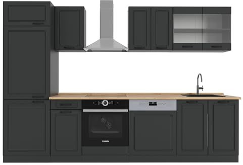 Vicco Küchenzeile R-Line, Anthrazit Landhaus/Anthrazit, 300 cm ohne Arbeitsplatte
