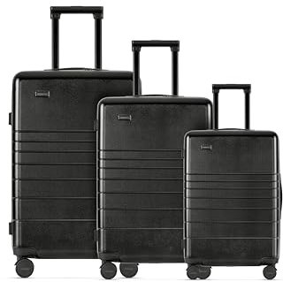 ETERNITIVE - Hartschalenkoffer 3-er Set | Rollkoffer aus Polycarbonat & ABS | Reisekoffer mit 360° Rollen | Handgepäck 32L, Mittelgroß 64L & Groß 98L | Trolley mit TSA-Schloss | Schwarz