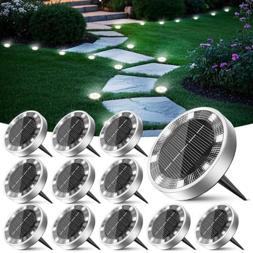 Peasur 12 Stück Solar Bodenleuchten Aussen, 8 LED Solarlampen für Außen Garten Wetterfest, Solarleuchten Gartenbeleuchtung für Boden Weg Rasen Gehweg Kaltweiss