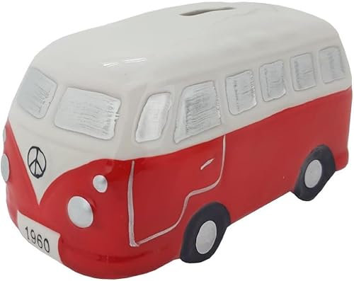 Sparschwein Spartopf Spardose Bus 14 x 7 cm - Keramik - Deko Bus Camper (Rot)