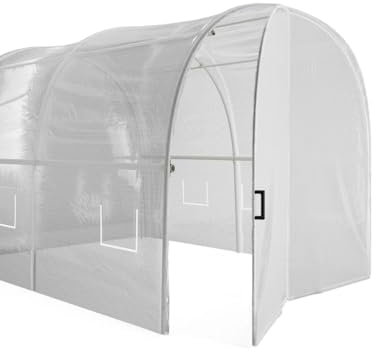 Vente-unique - Serre Tunnel avec Structure en Acier galvanisé et Porte 6 m² - L200 x l300 x H200 cm - Blanc - ALOCASIA