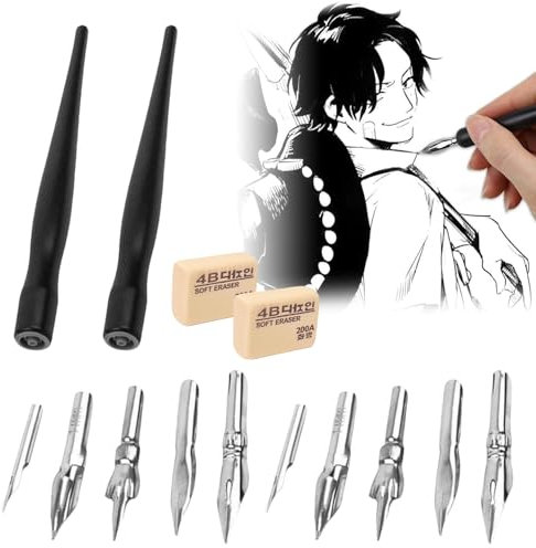 Cutiolly Stylo Calligraphie,Plume de Calligraphie,Porte Plume,Stylo à Trempette en Dessin,pour Dessin Croquis Cartographie (2pcs)