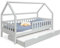 Ehrenkind® Hausbett Lille | Kinderbett mit abnehmbaren Rausfallschutz aus Massivholz FSC® zertifziert inkl. Bettkasten | Hausbett 90x200 | Kinderbett 90x200 Grau