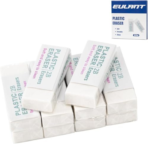 EULANT Weißer Radiergummi 10 Stück, Radierer Kinder, Sanft 2B Eraser für Schulbüros Skizzen Gemälde Bildende Kunst