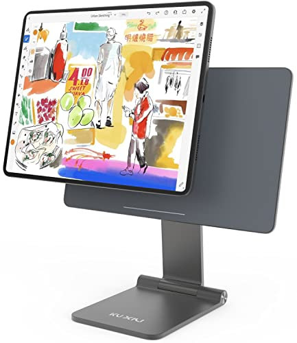 KU XIU X33 Support Magnétique Pliable pour iPad Air 13 M3/M2 et iPad Pro 12,9 3e à 6e Gén, Porte Tablette Réglable à 360° en Aluminium, Support Bureau Portable pour Dessin et Travail