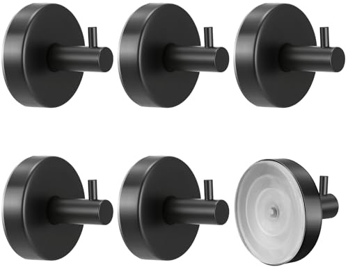 VEPEPE 6 Crochets Ventouse Acier Inoxydable Extra Fort, Chargement 5KG, Amovible et Réutilisable Crochet Mural Ventouse pour Cuisine, Salle de Bain,Carrelage en Céramique,Porte en Verre (Noir&Argent)