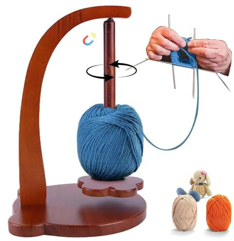 rolu Yarn Holder Portable Wooden Yarn Spinner Detachable Yarns Ball Holder Organizer with Rotating Magnetic Straight Axis Wooden Spinner for Knitting Crochet Lovers(Retro)