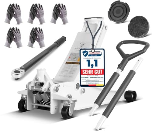 STAHLWERK Reifenwechsel Set Wagenheber WHW-73 ST mit 3 t Tragkraft, gummierten Rollen, Doppelhubkolben und 73-500 mm Hubbereich | Drehmomentschlüssel TW-210 ST mit 28-210 Nm