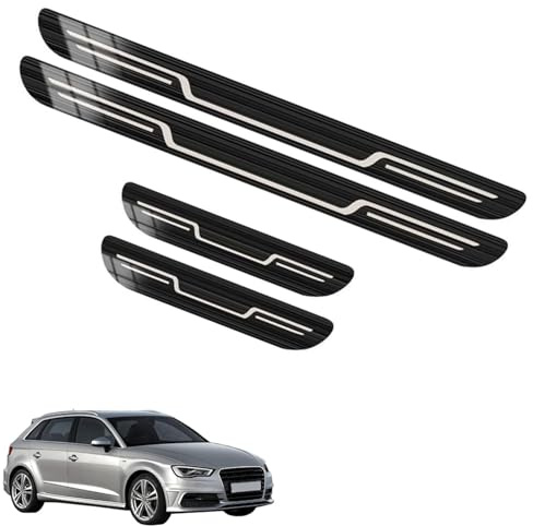 HSXDTK Auto Einstiegsleisten Schutz für Seat Ibiza 6L 6J 6P Leon FR 5F, Willkommen Pedal Einstiegsleisten Schutzstreifen Zubehör, Edelstahl Materia,A/Black