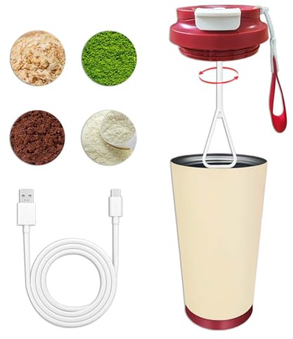 Wenosda Isolierter Elektrischer Protein-Shaker,USB-aufladbar, BPA-frei, 316 Edelstahl-Innenbecher für Shakes & Proteinpulver