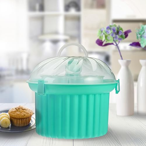 evym Muffin-Cupcake Box Mint, rund aus Kunststoff | Muffinbox Mint, Cupcake Transportbox | Muffin Box geeignet für 24 Muffins und Cupcakes max. Ø5,7 cm Höhe 3,7 cm | Cupcake-Design