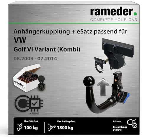 Anhängerkupplung abnehmbar Auto Hak passend für VW Golf VI Variant (Kombi) Typ AJ5 Baujahr: 2009-2014 inkl. 13 poligem spezifischen CAN-Bus Elektrosatz | rameder. Komplettsatz - V2