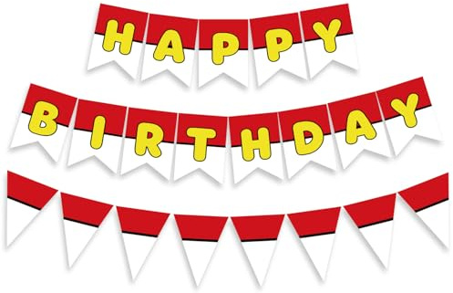Cartoon Rot-Weiß Geburtstag Banner, Happy Birthday Buchstaben Girlande Wand Tür Hängedeko für Kinder Erwachsene Jungen Mädchen Anime Partydeko