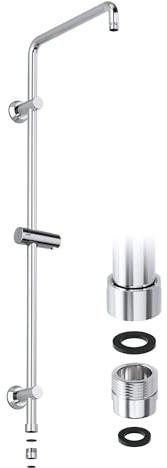 JOHO Edelstahl Duschstange, Steigrohr, Duschsystem Zubehör, Wandstange für Regendusche, Duschsäule 91cm mit höhenverstellbarem Handbrausehalter und Gewindeadapter, Chrom