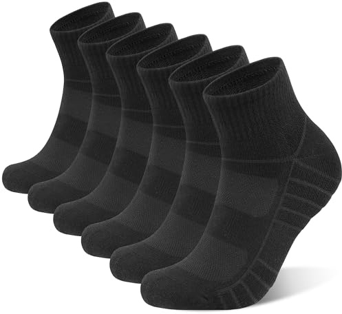 coskefy Socken Herren Damen Quarter Laufsocken Sportsocken Socks 6 Paar | Hochwertige Baumwolle, OEKO-TEX 100, Anti-Blasen Polsterung, Verstärkte Spitze und Ferse, Fußgewölbe und Knöchelstütze