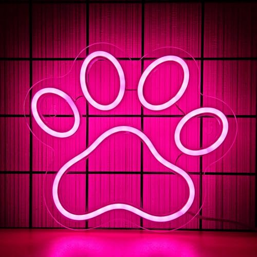 Dog Paw Neon Sign - Pink Paw Print Neon Sign Wall Decor, USB Powered LED Dog Signs, Brightness Dimmable, Cute Gifts for Girls Boys Bedroom Birthday Party Christmas