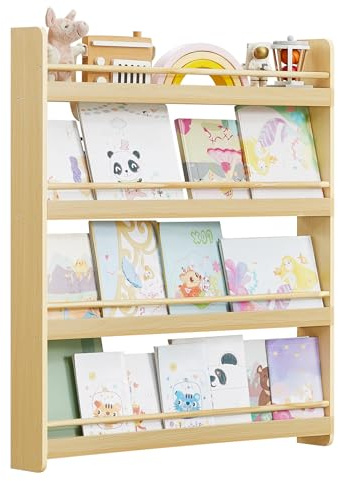 SONGMICS Estantería Infantil, Estante con 4 Niveles, para Juguetes, Estantería de Pared, para Habitación de Niños, Cuarto de Juegos, Natural GKR014YZ01