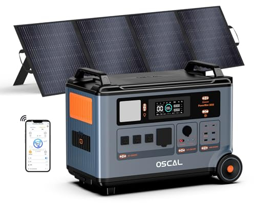 3600W Solargenerator mit 200w Solarpanel, 3600Wh Tragbare Powerstation, LiFePO4 Akku, 0–80% in 1 Std, USV, 14 Ausgänge, APP, Portable Power Station für Camping, Wohnmobil, PowerMax 3600SE